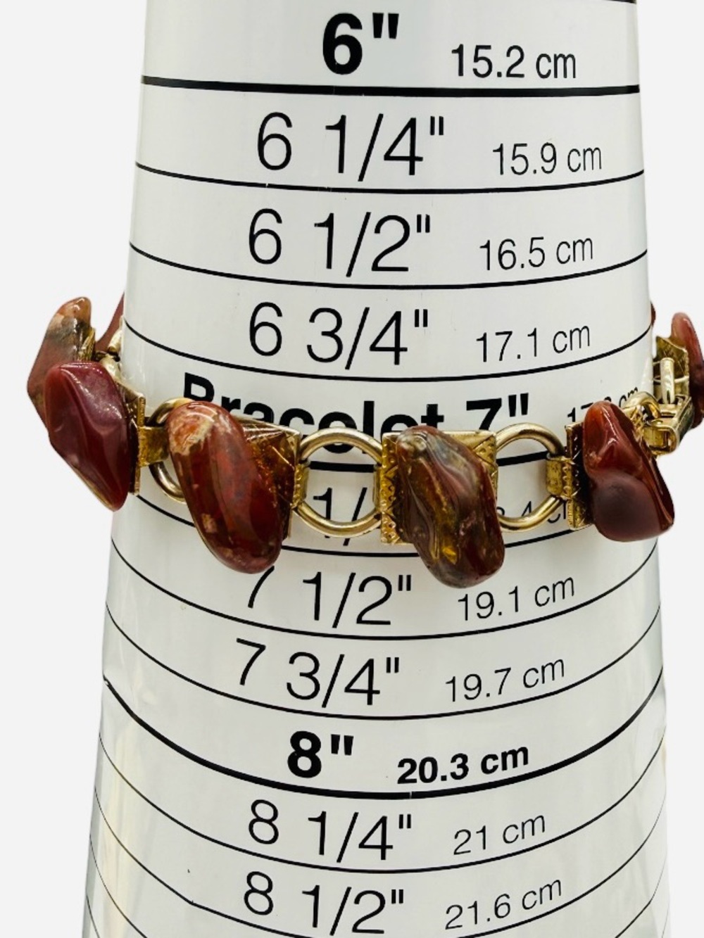 Vintage Carnelian Agate Stone Gold-Tone Textured Link Bracelet - Picture 3 of 9